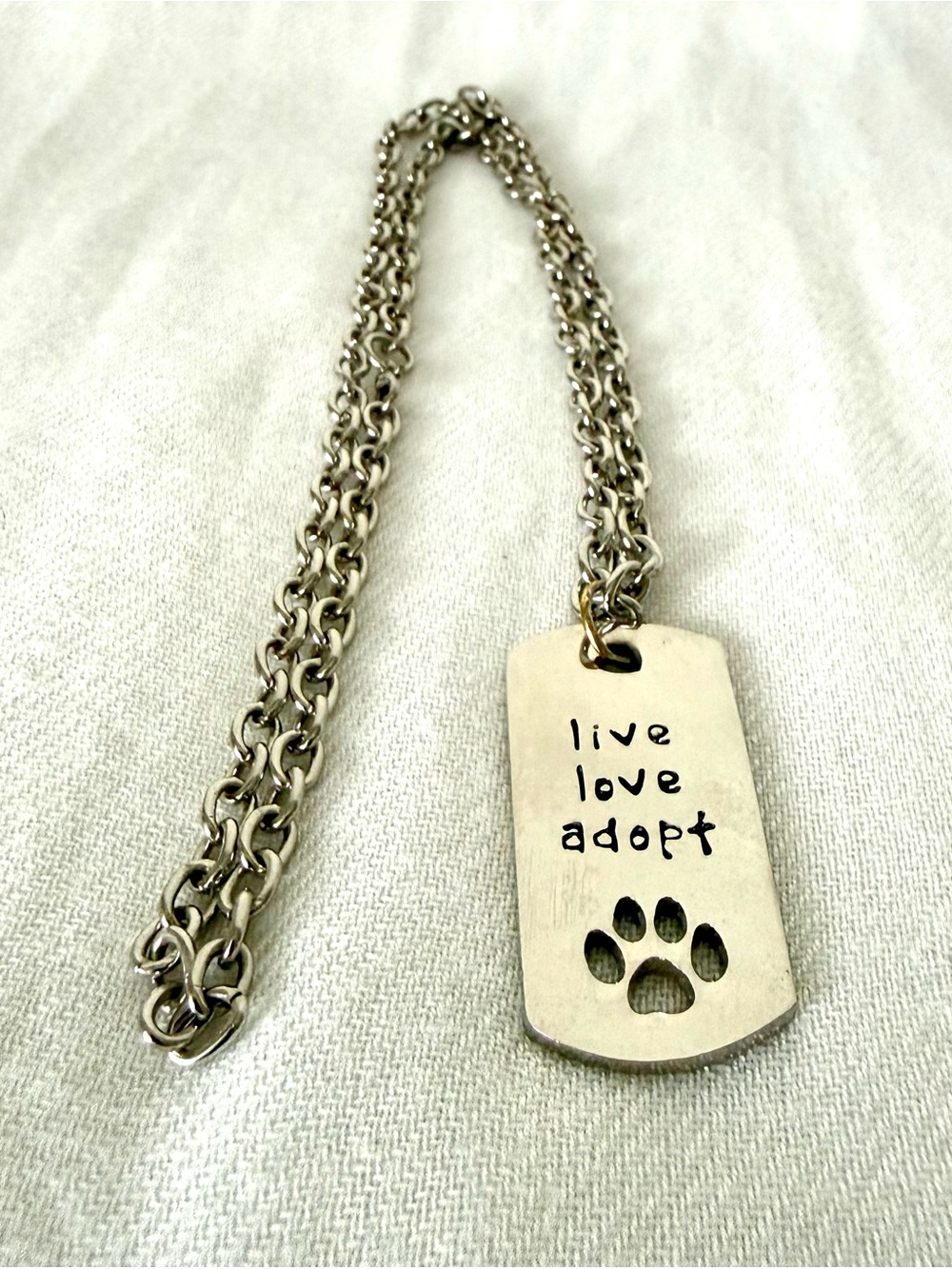 Live Love Adopt Paw Print Pendant and chain
